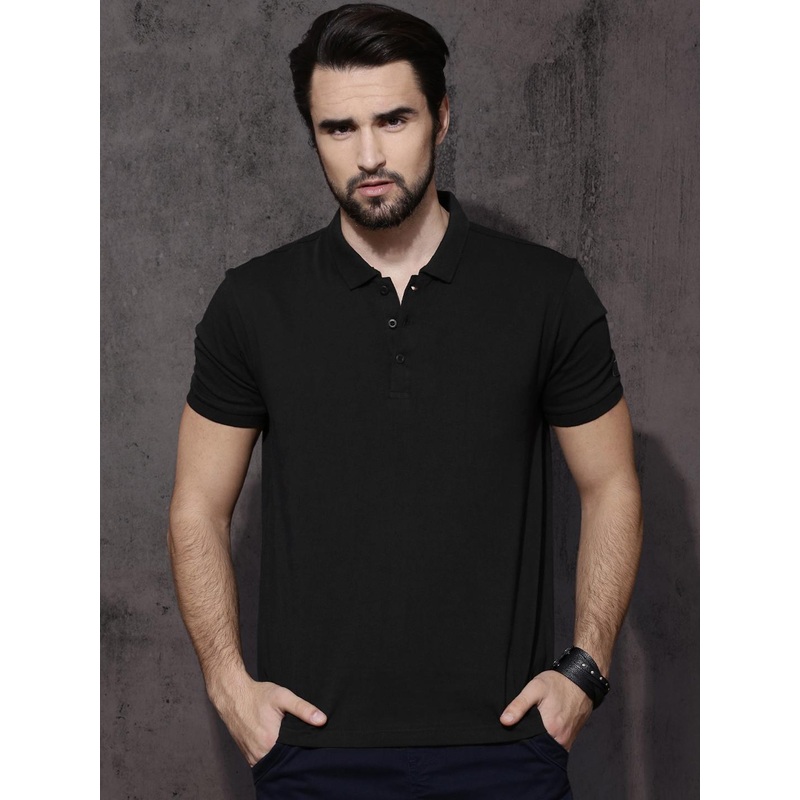 Roadster Men Black Polo Collar Cotton T-shirt