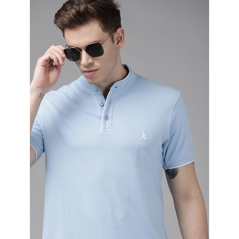 Roadster Men Blue Pure Cotton Solid T-shirt