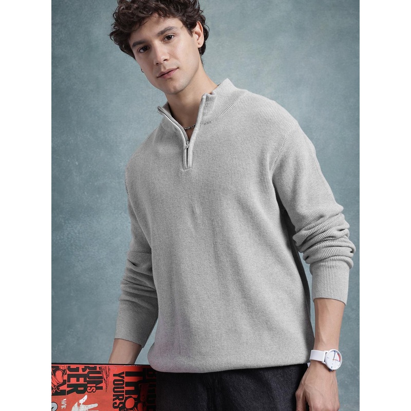 The Roadster Lifestyle Co. Solid Half Zipper Pure Cotton Longline Pullover