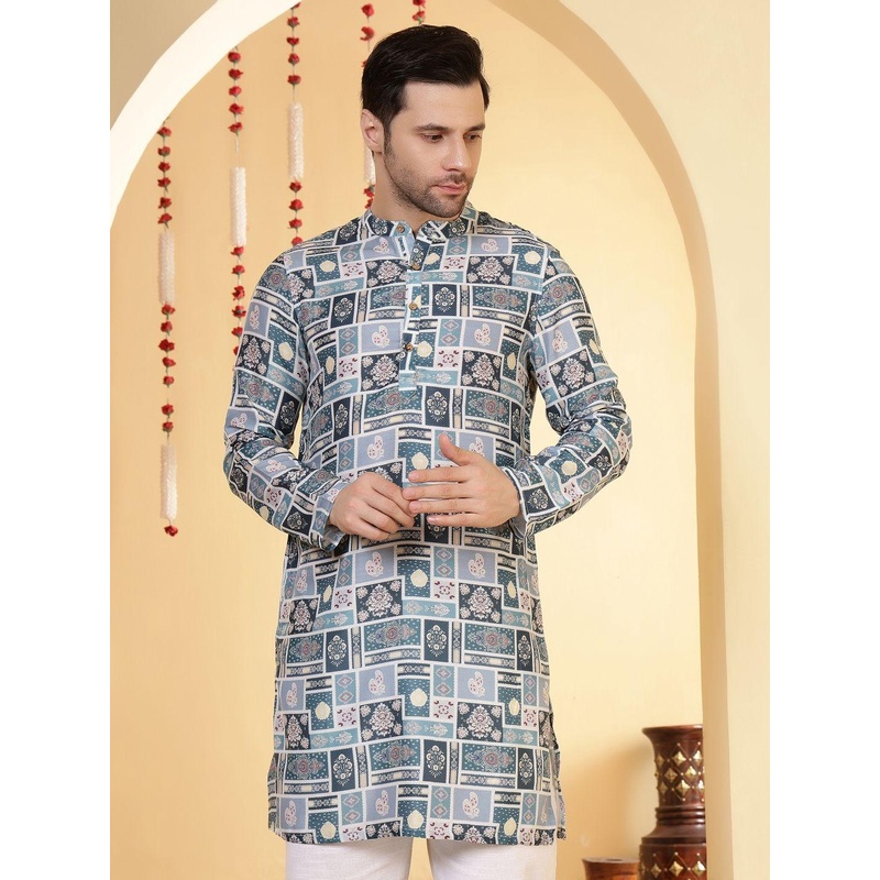 Anouk Men Mandarin Collar Straight Thread Work Kurta