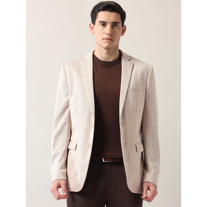 Arrow Self Design Notched Lapel Collar Single Breasted Slim Fit Formal Blazer