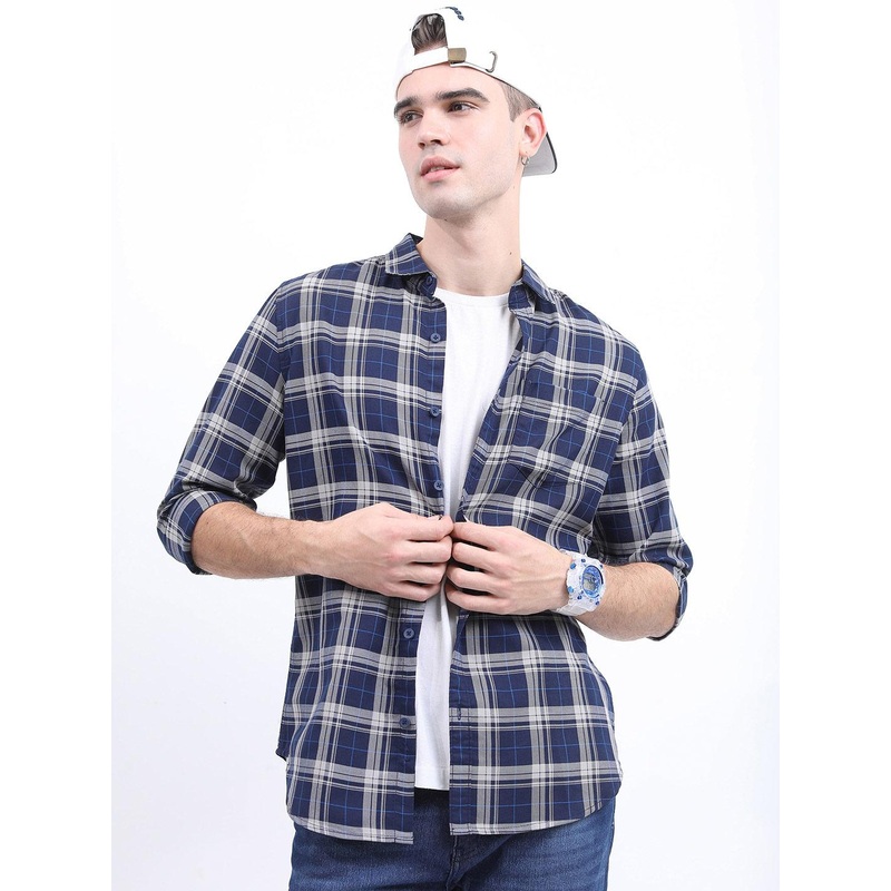 HIGHLANDER Men Slim Fit Tartan Checked Casual Cotton Shirt