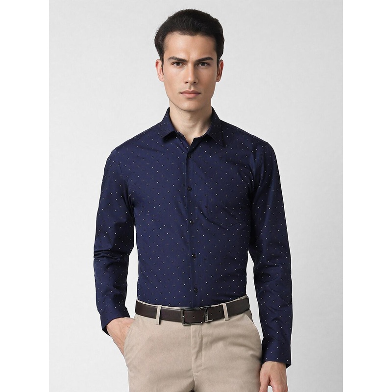 Peter England Slim Fit Opaque Micro Ditsy Printed Cotton Formal Shirt