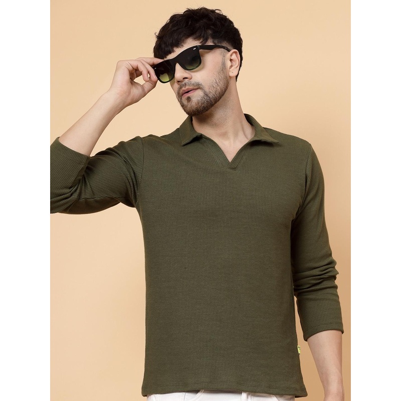 Rigo Polo Collar Waffle Knit Cotton T-shirt