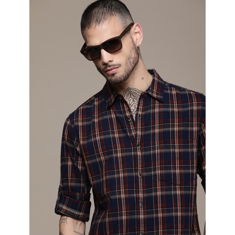 Roadster Men Checked Pure Cotton Shirt