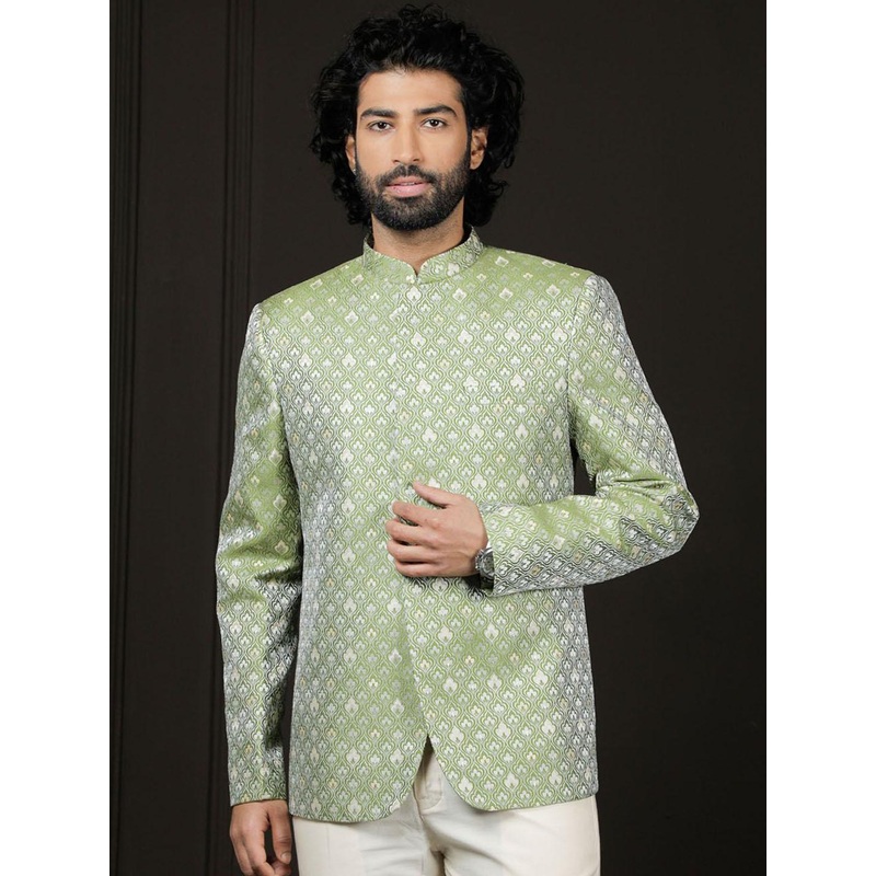 VASTRAMAY Self Design Mandarin Collar Slim Fit Single Breasted Silk Jodhpuri Blazer