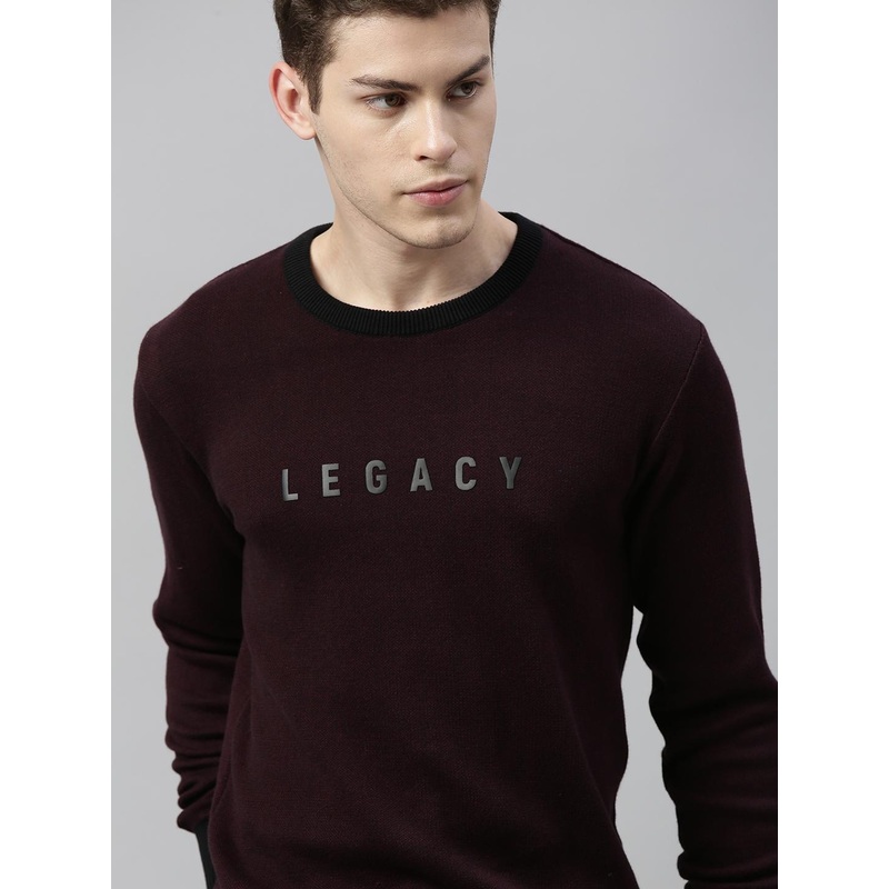WROGN Men Burgundy Printed Pullover Sweater