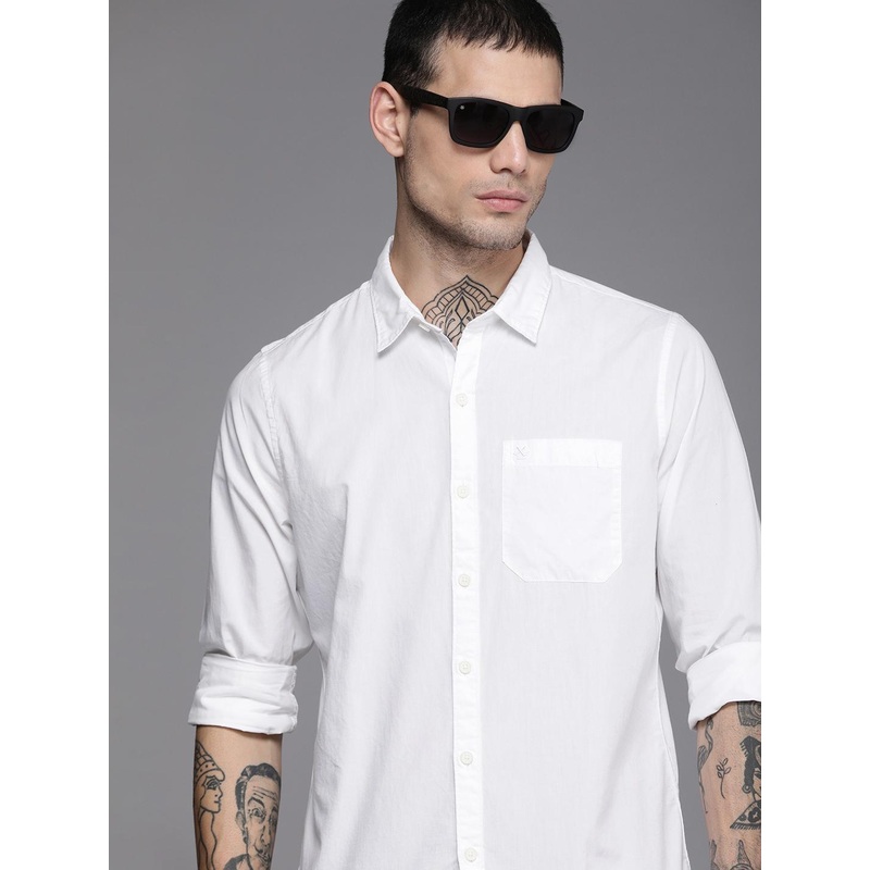 WROGN Men White Solid Slim Fit Pure Cotton Casual Shirt