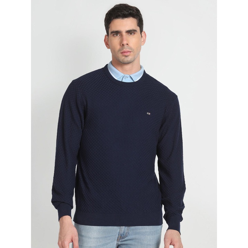 Arrow Sport Geometric Self Design Pure Cotton Pullover