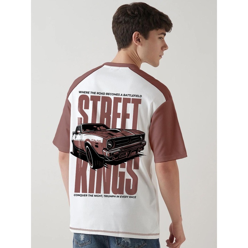 Crazymonk Graphic Printed Raglan Sleeves Cotton Oversized T-shirt