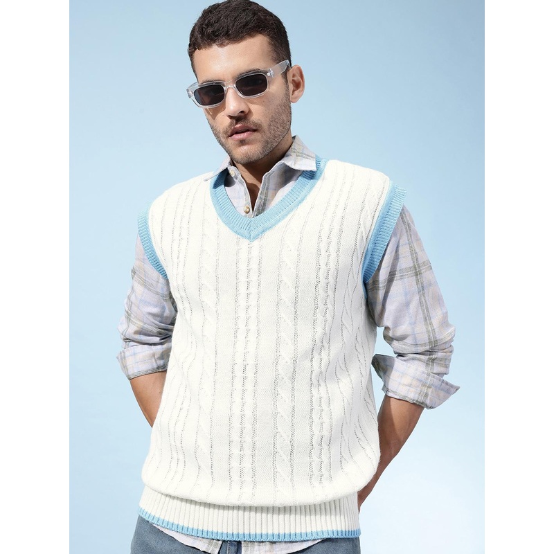 glitchez Cable Knit Contrasting Edges Acrylic Pullover