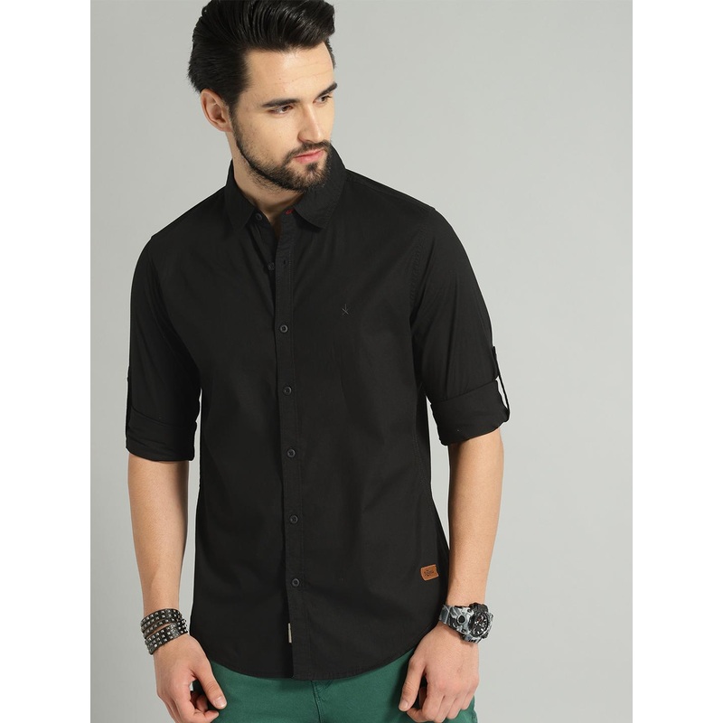 Roadster Men Black Regular Fit Solid Casual Shirt
