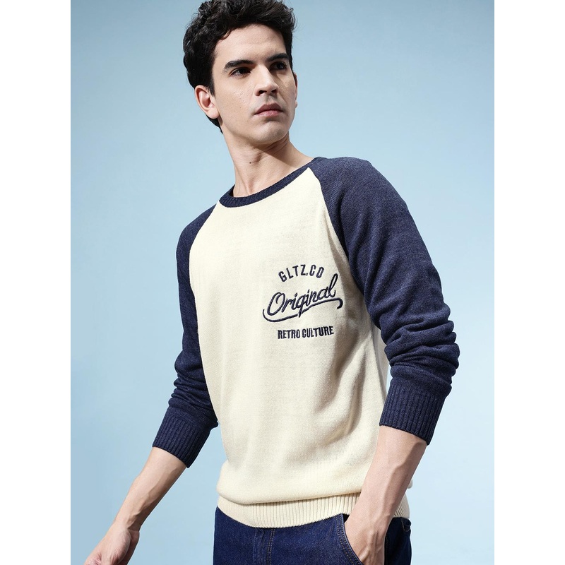 glitchez Men Embroidered Detail Acrylic Relaxed Pullover