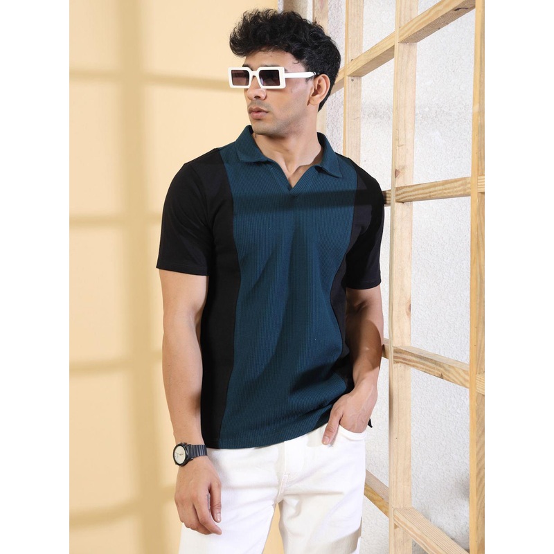 Rigo Colourblocked Polo Collar Cotton T-shirt