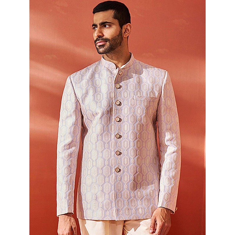 VASTRAMAY Embroidered Slim Fit Jacquard Bandhgala Blazers