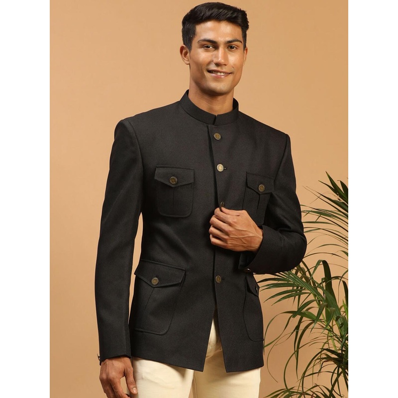 VASTRAMAY Men Jodhpuri Bandhgala Silk Blend Blazers
