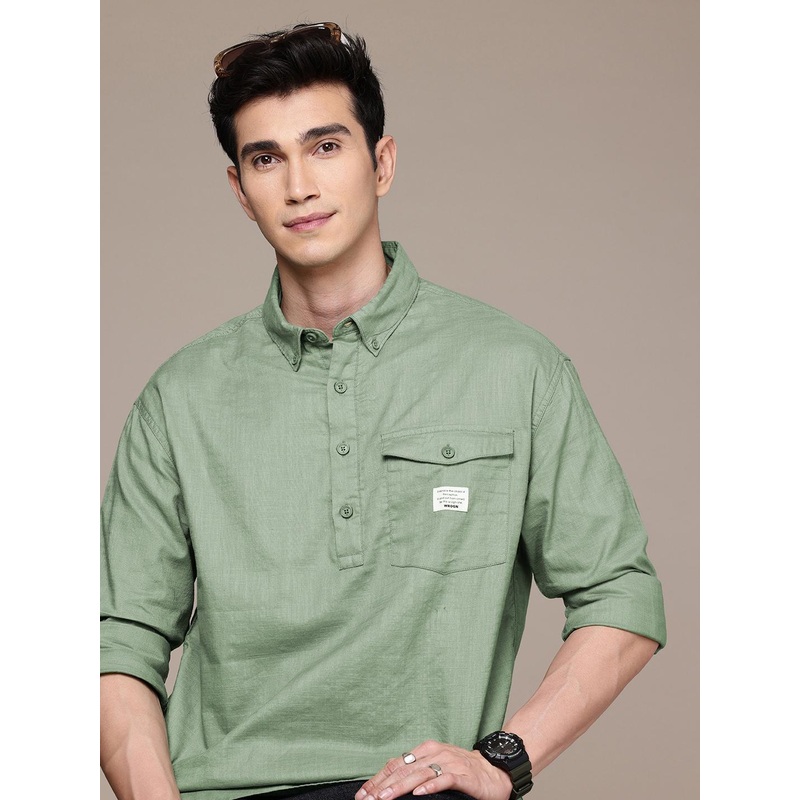 WROGN Button-Down Collar Drop-Shoulder Sleeves Oversized Pure Cotton Casual Shirt