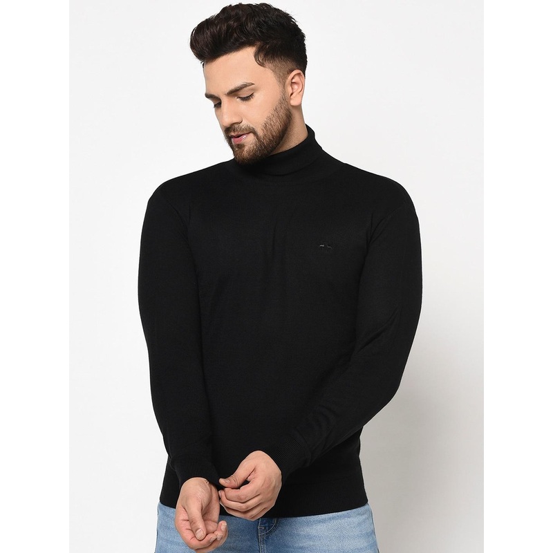 98 Degree North Men Black Solid Marino Wool Pullover Sweater
