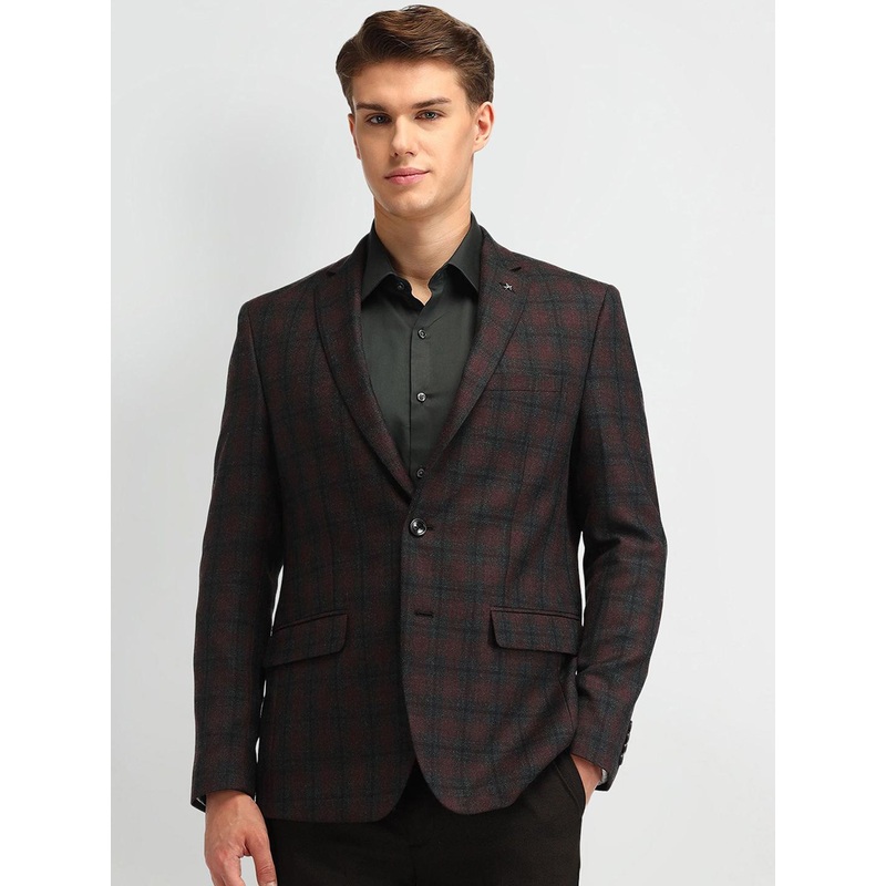 Arrow Checked Notched Lapel Collar Slim-Fit Single Breasted Formal Blazer