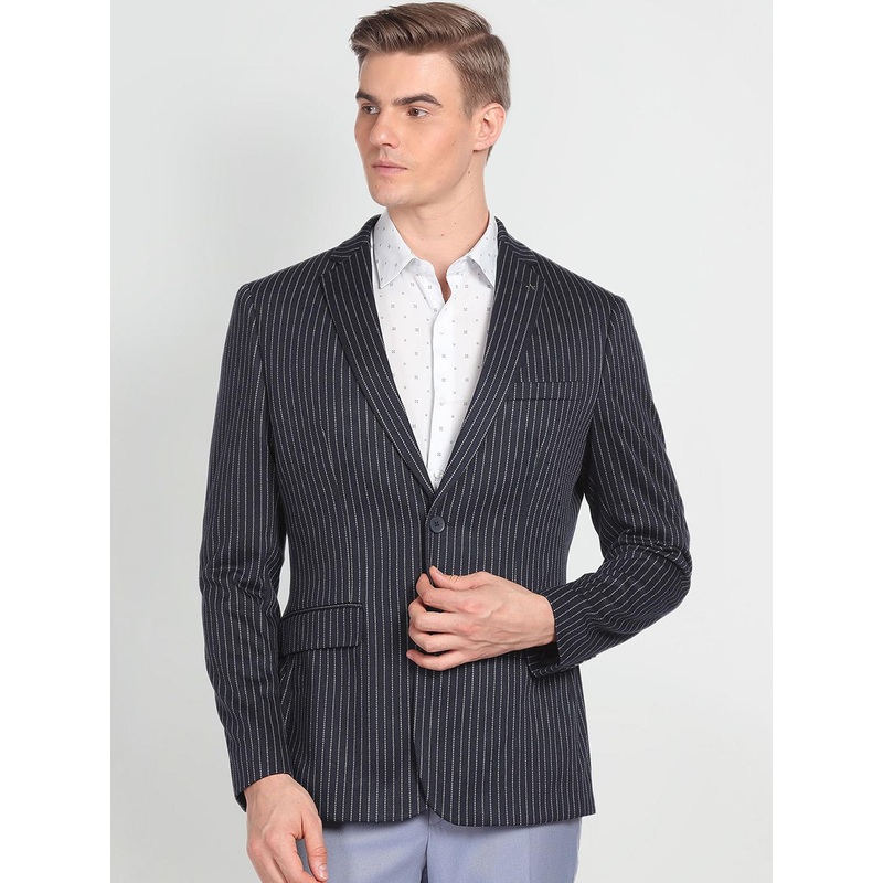 Arrow Striped Single Breasted Slim-Fit Blazer