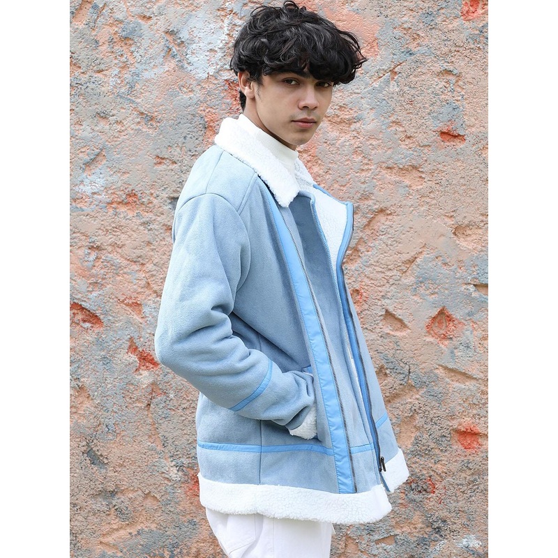 Campus Sutra Windcheater Faux Fur Trim Lapel Collar Tailored Jacket