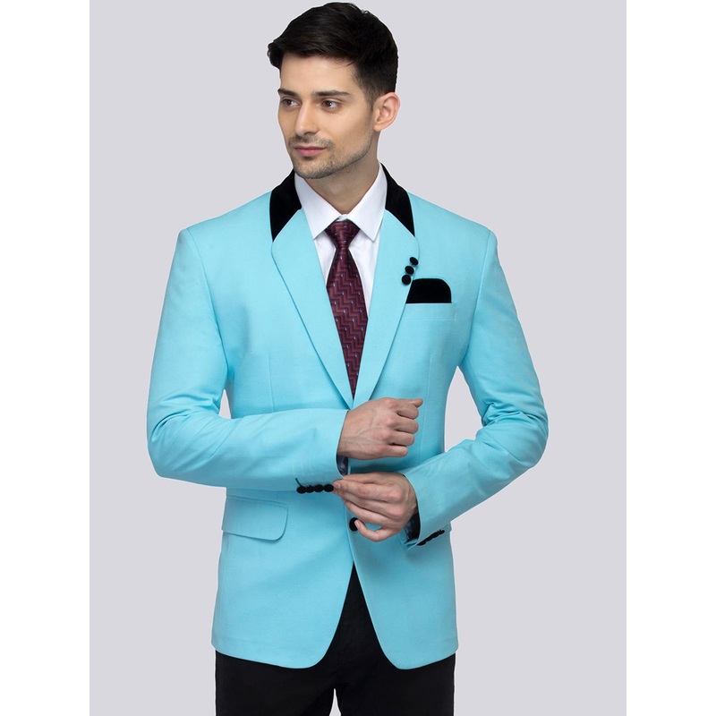 FAVOROSKI Men Blue Solid Slim-Fit Single-Breasted Blazer
