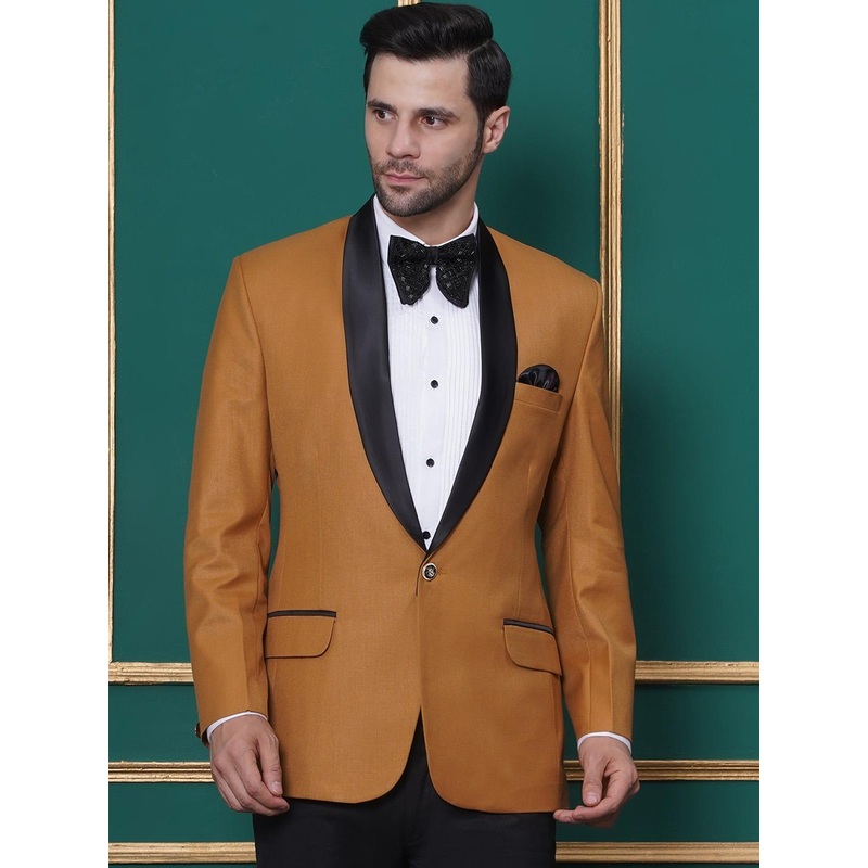 FAVOROSKI Men Shawl Collar Rayon Slim Fit Solid Tuxedo Blazers with 2 Pockets for Formal