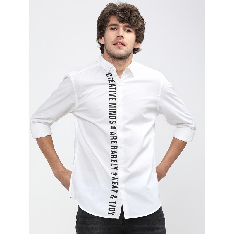 HIGHLANDER Men White Slim Fit Printed Casual Shirt