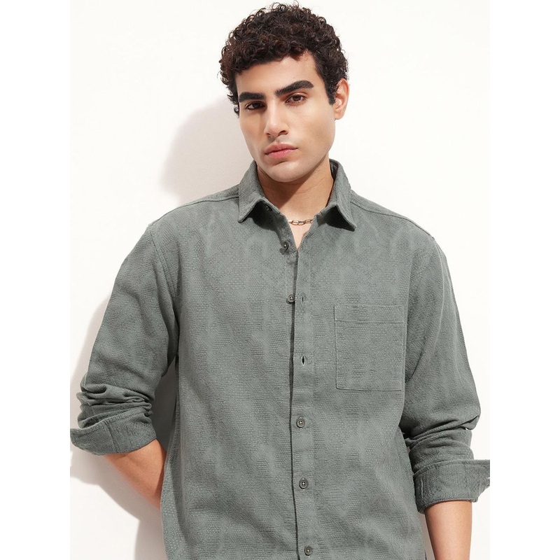 HIGHLANDER Realxed Overshirt Textured Cutaway Collar Cotton Casual Shirt
