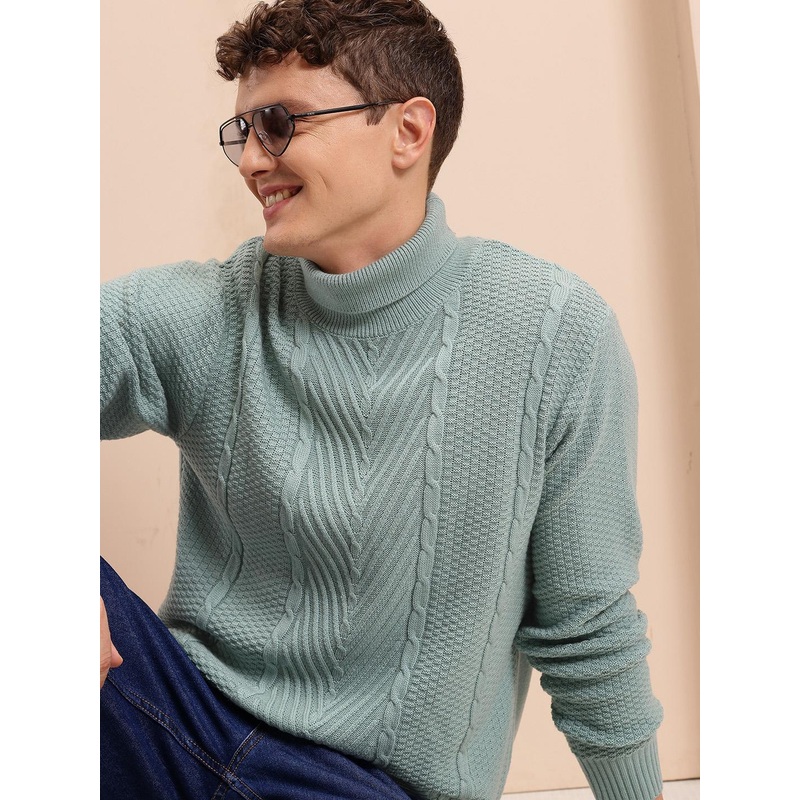 Mast & Harbour Acrylic Cable Knit Turtle Neck Pullover