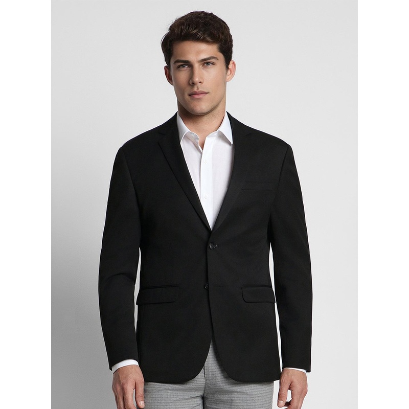 Peter England Men Black Solid Slim-Fit Single-Breasted Blazer