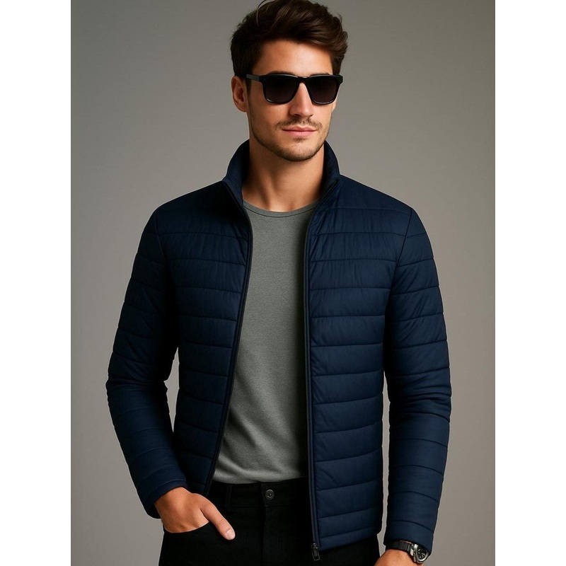 SZN Men Navy Blue Polyester Solid Jackets