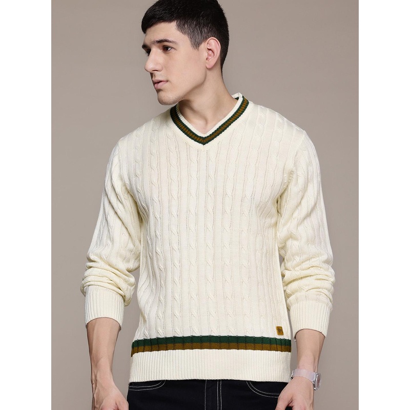 The Roadster Lifestyle Co. V-Neck Cable Knit Pullover
