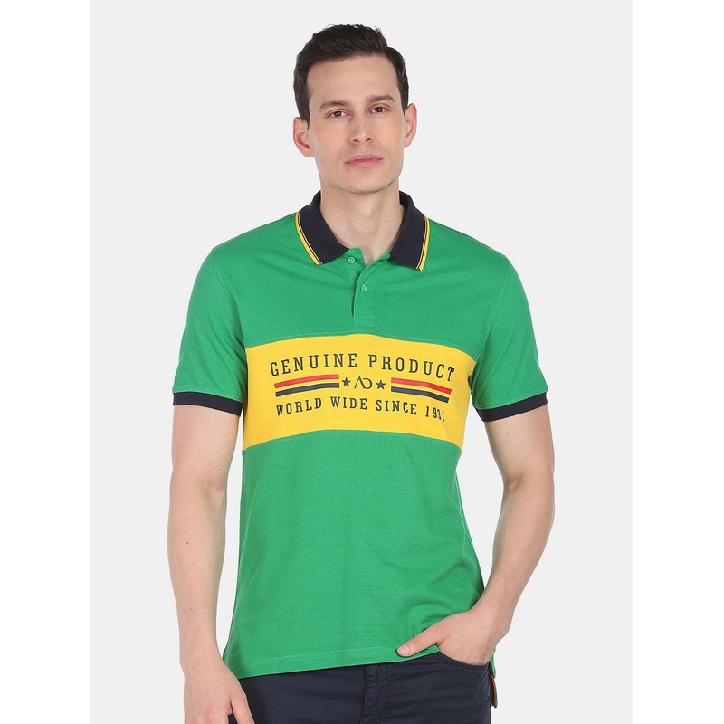 AD By Arvind Typography Printed Polo Collar Slim Fit Cotton T-shirt