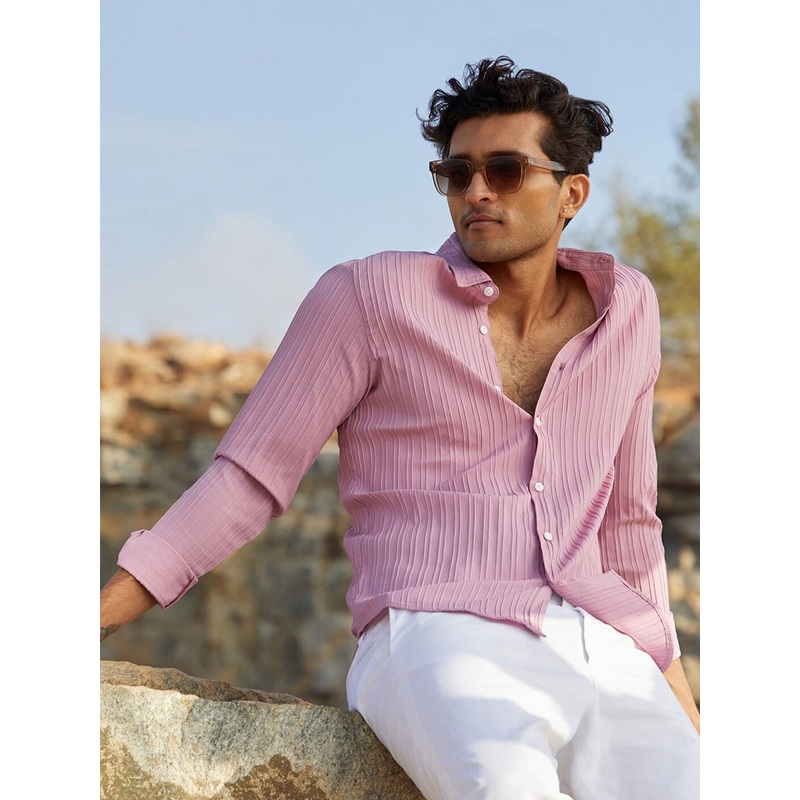 Campus Sutra Classic Striped Self Design Casual Shirt