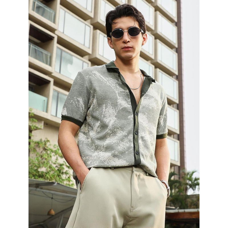 Campus Sutra Comfort Abstract Printed Spread Collar Oversized Cotton Casual Shirt