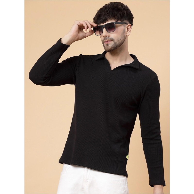 Rigo Polo Collar Long Sleeve Cotton T-shirt