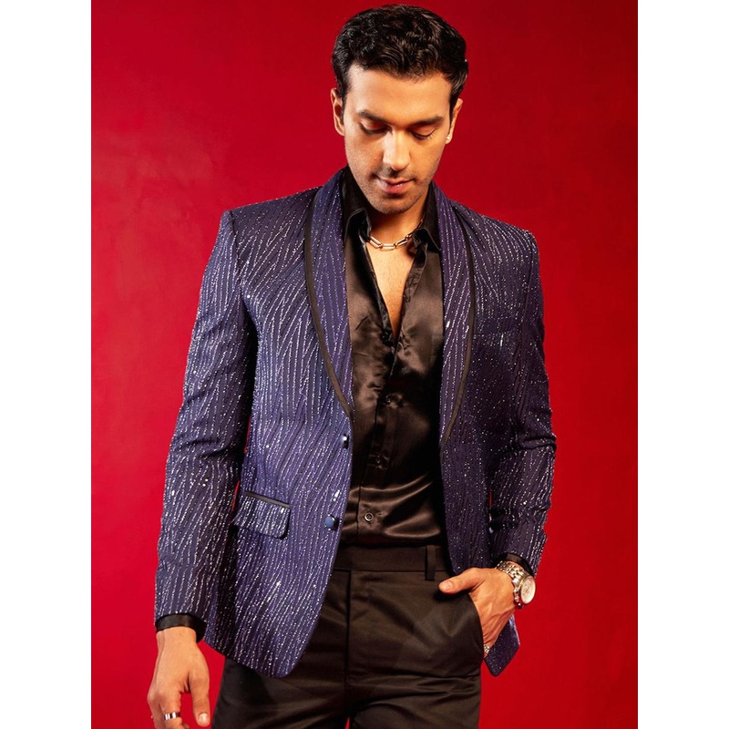 VASTRAMAY Men Embellished Slim-Fit Single Breasted Party Blazers