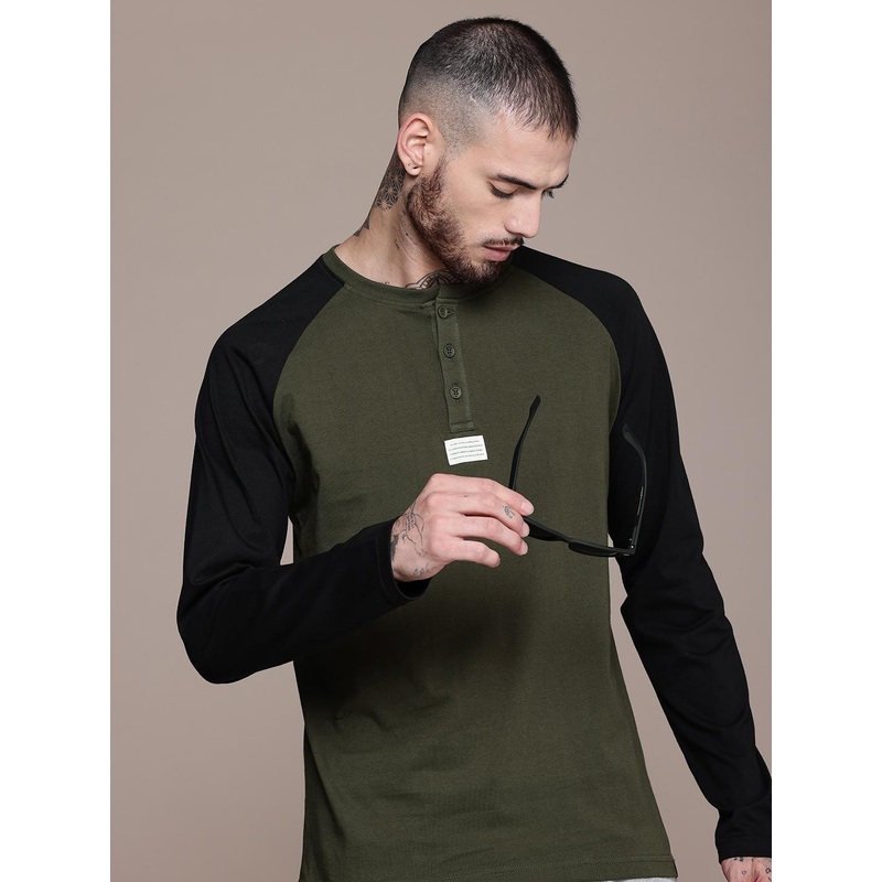 WROGN Henley Neck Raglan Sleeves Pure Cotton T-shirt