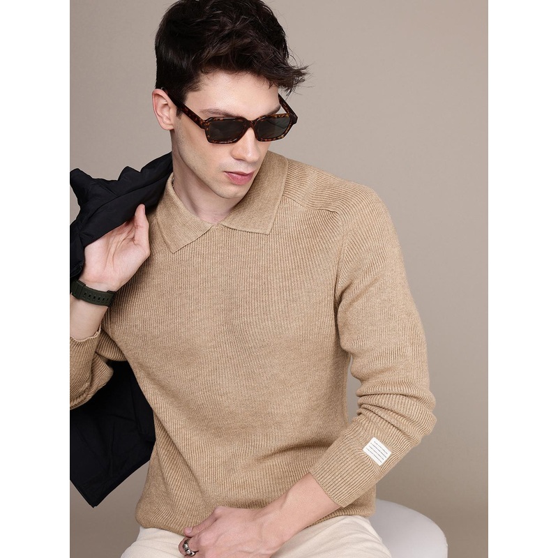 WROGN Polo Collar Cable Knitted Pullover Sweater