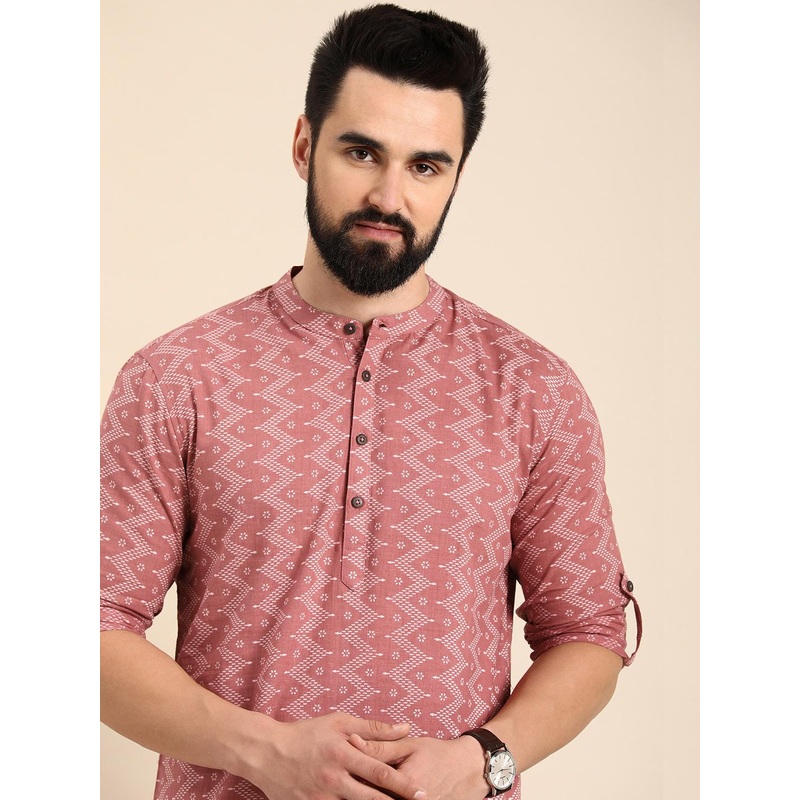 Anouk Men Geometric Printed Pure Cotton Short Kurta