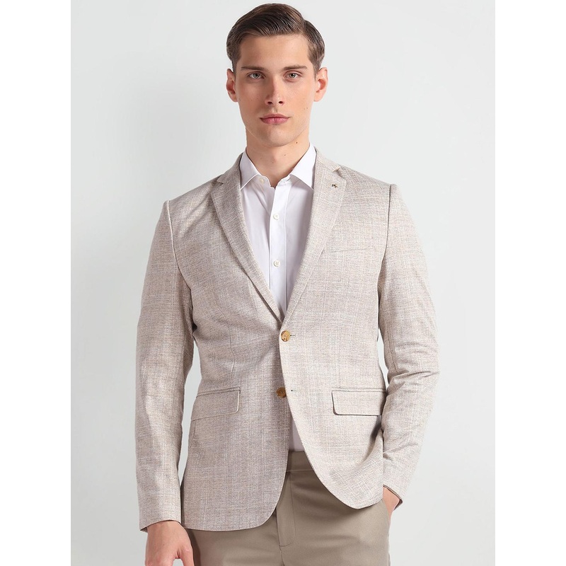 Arrow Textured Slim-Fit Notched Lapel Collar Single-Breasted 1851 Formal Blazer