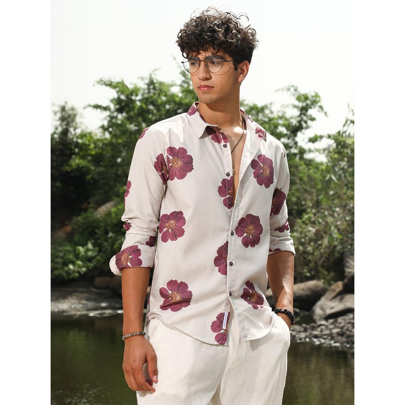 Campus Sutra Comfort Floral Printed Spread Collar Cotton Casual Shirt
