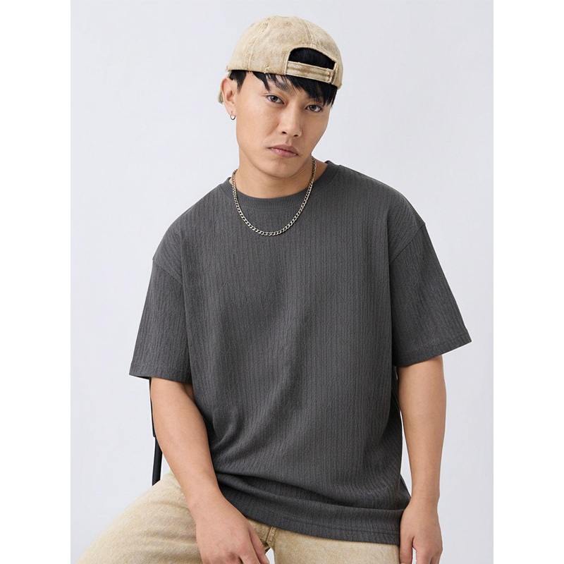 Crazymonk Self Design Drop-Shoulder Sleeves Cotton Oversized T-shirt
