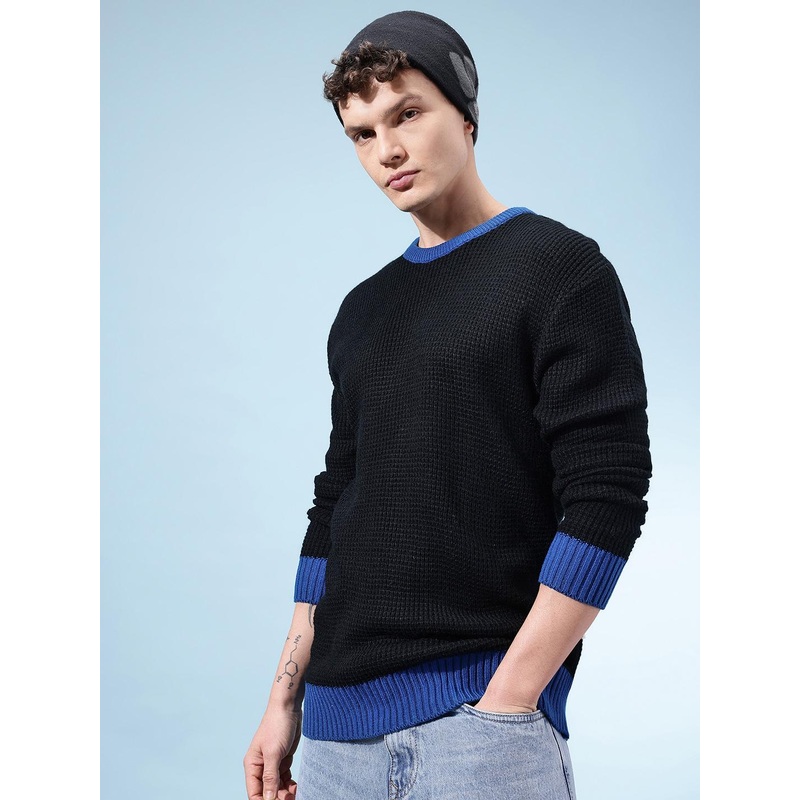 glitchez Acrylic Contrast Panel Ribbed Pullover