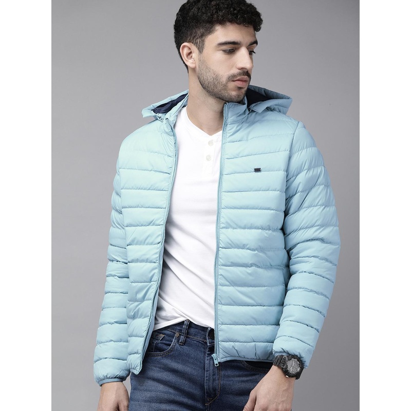 Roadster Men Blue Detachable Hooded Puffer Jacket