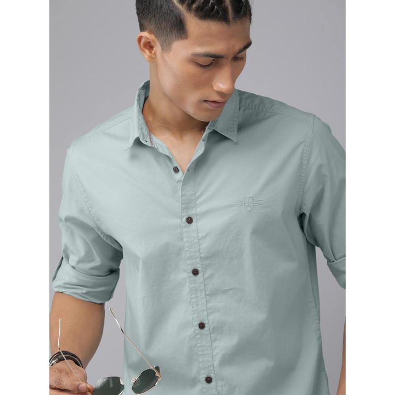 Roadster Men Green Solid Slim Fit Casual Shirt