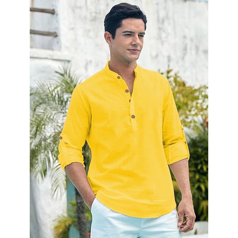 TrendiVastra Men Pack Of 2 Cotton Band Collar Roll-Up Sleeves Kurta