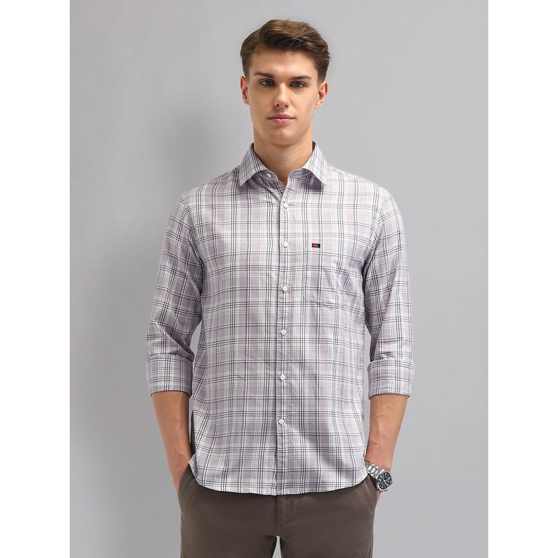 AD By Arvind Men Spread Collar Tartan Checked Cotton Casual Shirt