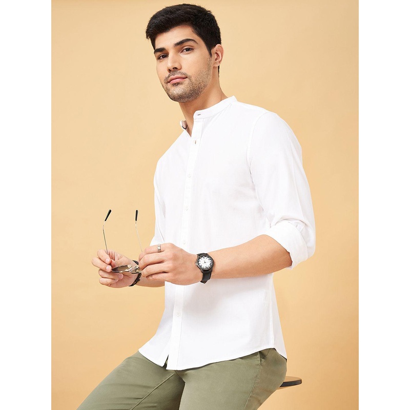 BYFORD by Pantaloons Men Mandarin Collar Solid Cotton Slim Fit Casual Shirt